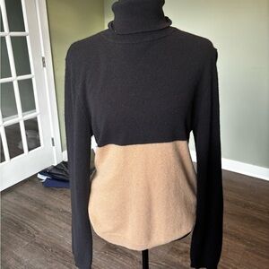 Garnet Hill  Cashmere Black and Tan Turtleneck Sweater